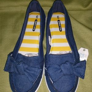 Denim Bow Flats